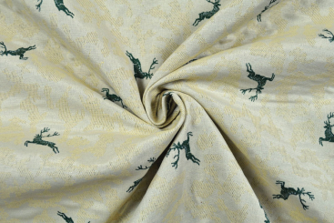 Jacquard-Dekostoff- zweiseitig - Hirsche kreuz und quer - Creme 