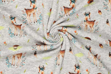 Alpenfleece mit Rehen und Blumen 