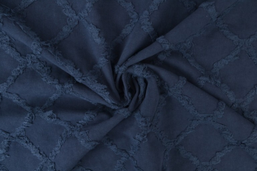 Baumwollstoff mit Fransen bestickt - Blau 