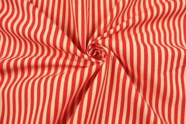 Baumwollstoff mit Streifen - Rot/Creme 