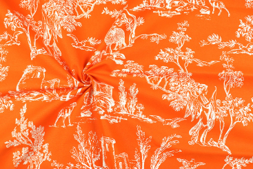 Baumwoll-Dekostoff mit romantischen Toile de Jouy - Orange 