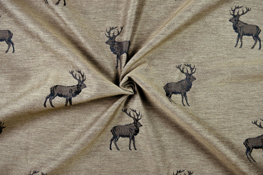 Dekostoff zweiseitiger Jacquard - Hirsche - Braun 