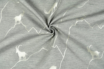 Dekostoff zweiseitiger Jacquard - Tiroler Steinbock - Grau/Creme 