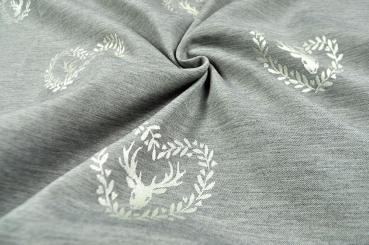 Jacquard-Dekostoff zweiseitig - Hirschliebe - Grau/Creme 