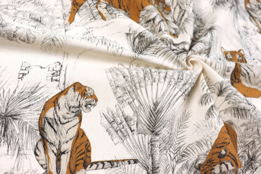 Dekostoff in Leinenoptik mit Tiger-Motiv 