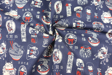 Dekostoff in Leinenoptik mit Asia-Motiv 