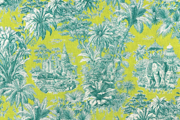 Baumwollstoff mit buntem Toile de Jouy - Grün 