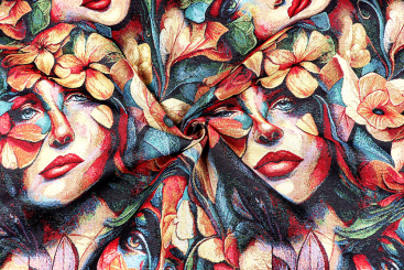 Gobelin mit Frau & Blumen 
