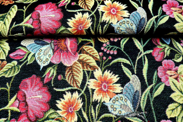 Gobelin-Stoff mit Blumen und Schmetterlingen 