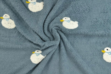 Bestickter Teddy-Stoff mit Enten 