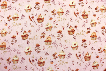 Baumwollstoff mit Cupcakes - Rosa 