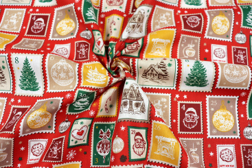 Baumwollstoff mit festlichen Briefmarken 