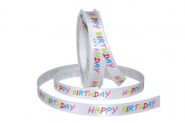 Glückwunsch-Band - Happy Birthday - 15 mm breit - 20 m-Rolle 
