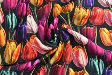 Viskosestoff - 3D-Optik - Colourful Tulips 