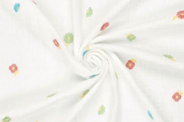 Double Gauze bestickt - Pastell-Blüten 
