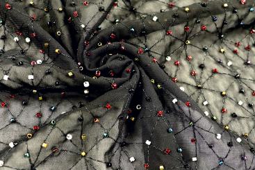 Bekleidungsstoff bestickt - Edle Perlen 