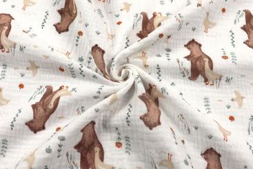 Musselin-Stoff mit Gänsen und Bären 