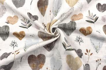 Musselin-Stoff mit digitalem Herz-Druck 