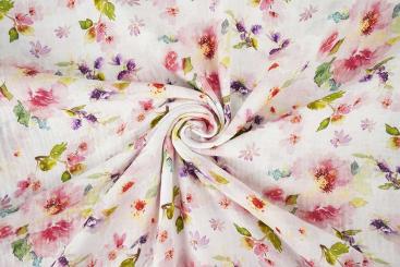 Musselin-Stoff mit frühlingshaften Blättern 