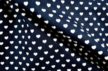 Baumwollstoff - kleine Herzen - Dunkelblau/Weiß 