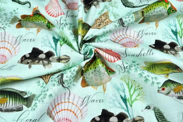 Dekostoff Baumwolle - Seepferdchen, Fisch und Co 