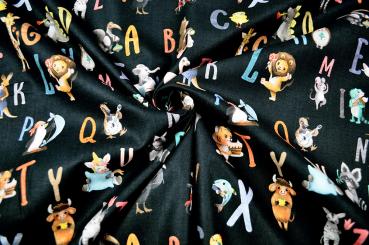 Popeline Superprint - ABC Tiere - Schwarz 