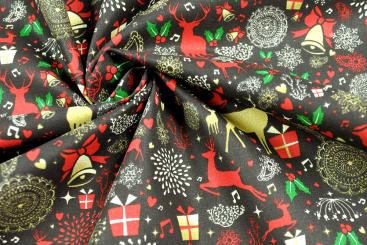 Weihnachsstoff - Rentiernacht - Schwarzbraun 