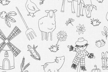 Baumwollstoff zum Ausmalen - Bauernhof-Glück 