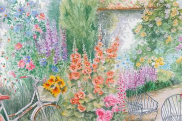 Baumwoll-Dekostoff Digitaldruck - Siesta im Garten 