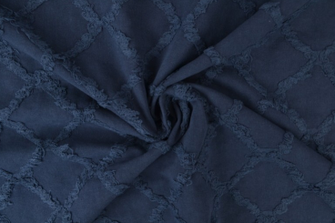 Baumwollstoff mit Fransen bestickt - Blau 