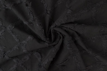 Baumwollstoff mit Fransen bestickt - Schwarz 