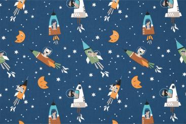 Baumwollstoff - Tierischer Weltall-Trip 