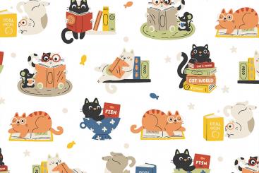 Baumwollstoff - Bücherkatzen 