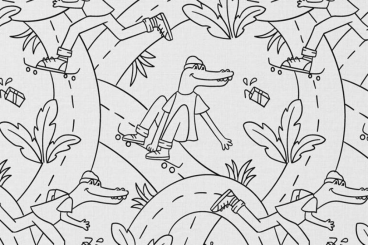 Baumwollstoff zum Ausmalen - Tierische Skater 