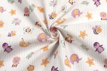 Baumwollstoff - Tierbabys auf Streifen 