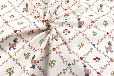 Baumwollstoff mit süßen Gänsen 
