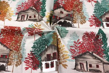 Dekostoff Baumwolle mit Ferienhaus 