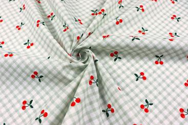 Karierter Baumwollstoff mit Kirschen 