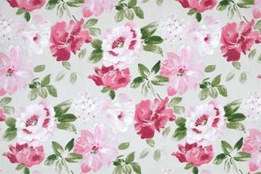 Dekostoff Baumwolle mit rosa Aquarell-Blüten 