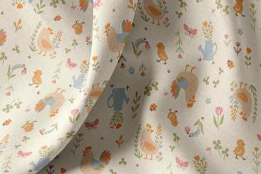Baumwollstoff mit Hühnern & Küken 