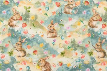 Baumwollstoff - Ostern im Wald 