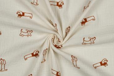 Gestickter Musselin-Stoff mit Dackel 