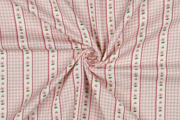 Musselin-Stoff mit Vichy-Karos & Blumen - Rosa 