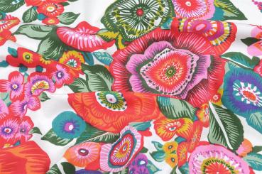 Baumwoll-Stoff mit floralem Mandala 