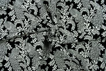 Jacquard-Dekostoff - zweiseitig - Pfauenzweige - Schwarz/weiß 