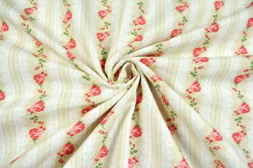 Dekostoff - Röschen in Streifen - Creme - 280 cm 