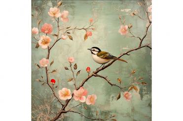 Samt-Panel Deluxe - Vogel im Winternebel 