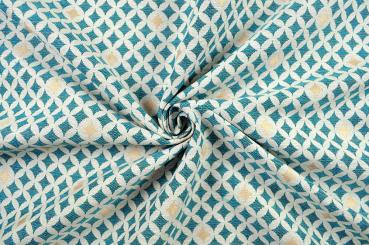 Dekostoff Jacquard - Rauten-Glanz - Türkis/Gold 