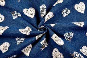 Landhaus-Herzen Alpenland - Deko-Jacquard - Blau 