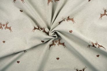 Hirsch-Liebe - Dekostoff Jacquard - Creme/Holzbraun 